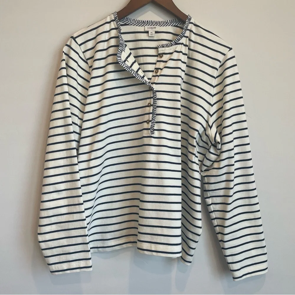 J. Crew Navy and White Striped Long Sleeve Tee - Picture 2 of 7